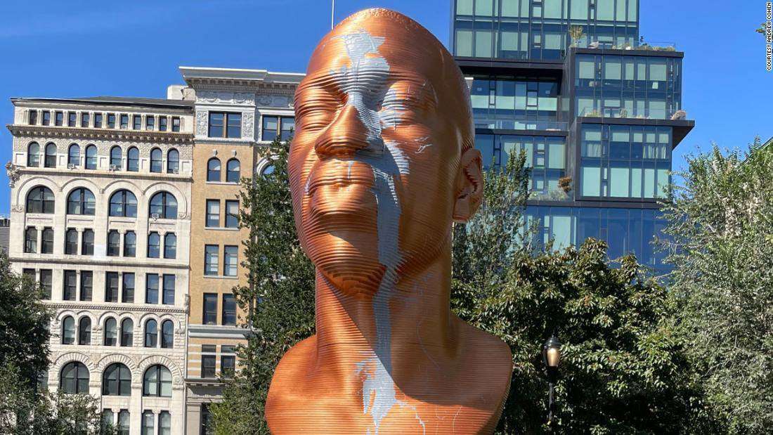 image for Bronze bust of George Floyd defaced at New York City's Union Square