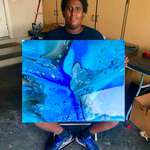 image for Finished 🌊 acrylic pour painting, resin coated. For everyone who likes blues