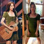 image for Susanna Hoffs of The Bangles wearing the same green dress in 1996 & 2021.