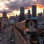image for NYC subway at sunset.