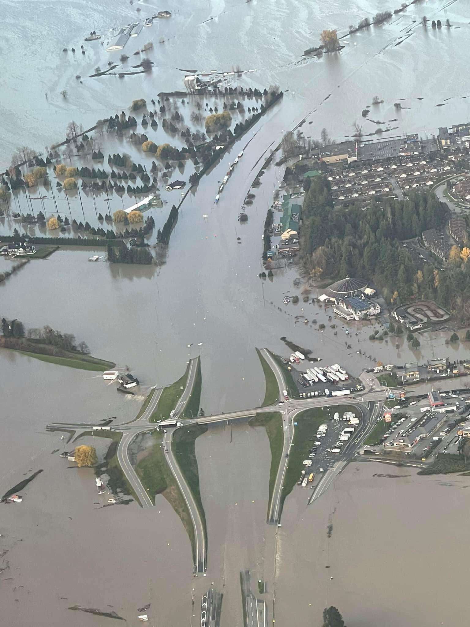 image showing The Trans-Canada highway this morning in Abbotsford, BC - completely flooded and unpassable