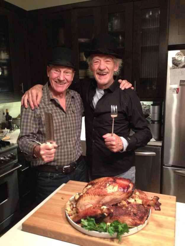 image showing Sirs Patrick Stewart and Ian McKellan celebrating Thanksgiving