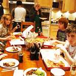 image for Emma Watson, Rupert Grint and Daniel Radcliffe having a Pizza party.