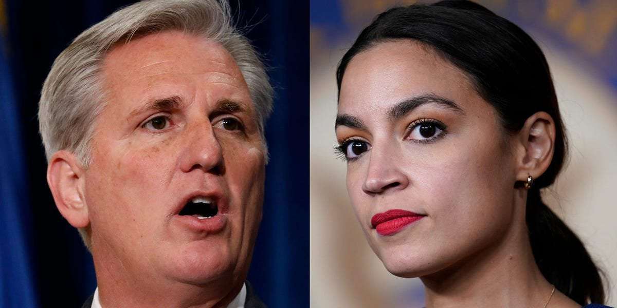 image for Kevin McCarthy said in an hours-long floor speech that no one elected Biden to be FDR, prompting AOC to shout 'I did!'