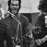 image for John Lennon and his childhood hero Chuck Berry jamming together (w/ Yoko Ono, about to ruin it.)