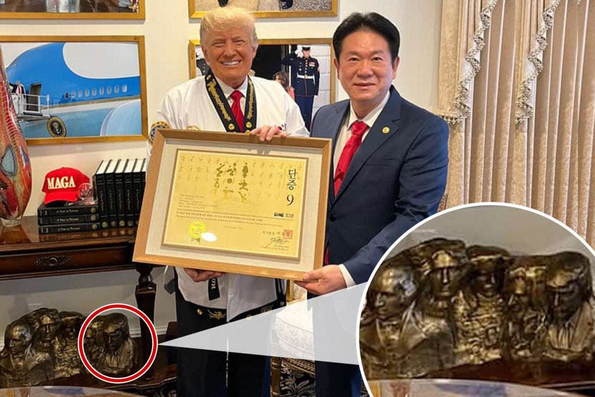 image for Donald Trump’s sculpture of Mount Rushmore with his face on it PICTURED for first time in his Mar-a-Lago office
