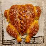 image for I had a little (too much?) fun making this turkey shaped challah bread for Thanksgiving.