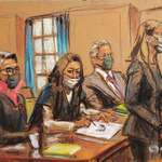 image for A haunting courtroom sketch of Ghislaine Maxwell sketching the courtroom sketch artist