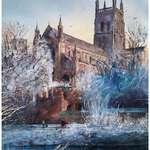 image for I did a watercolour of my city's cathedral in the snow (Worcester)