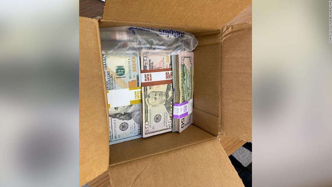 image for Cardboard box filled with a $180,000 cash donation mailed to The City College of New York