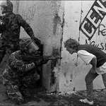 image for An Irish teenager yells at British soldiers during unrest in Northern Ireland