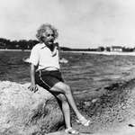 image for Albert Einstein on the beach, Long Island, NY, 1939.