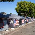 image for This is Veterans Row. A homeless camp in West L.A. where homeless veterans live in.