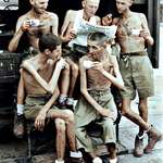 image for Australian soldiers after their release from Japanese captivity in Singapore, 1945.