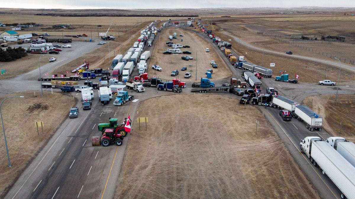 image for Anti-Vax Trucker Convoy Has Shut Down a Chunk of the Canada-US Border