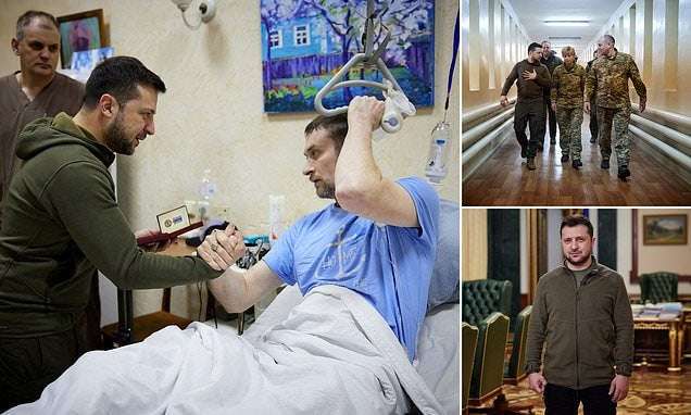 image for President Zelensky visits wounded soldiers in hospital and hands out bravery medals to boost morale