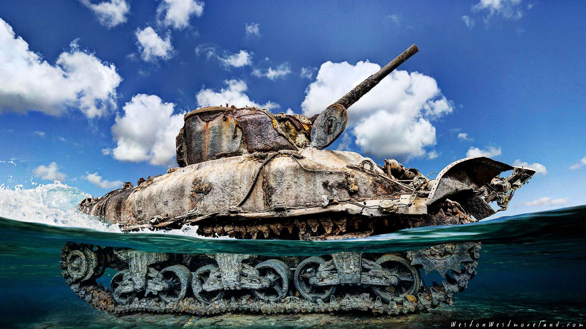 image showing ITAP of a Sherman tank from Omaha Beach