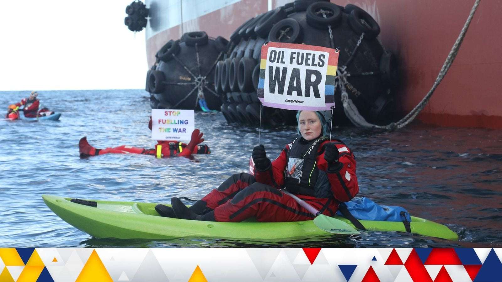 image for Ukraine war: Huge tankers transferring Russian oil blocked by activists in kayaks