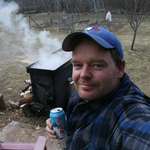 image for Boiling down maple syrup on a sunny day off after an on-call shift. The perfect day.