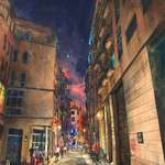 image for Here's my first attempt at painting a night scene in watercolor, it's of the Raval area, Barcelona