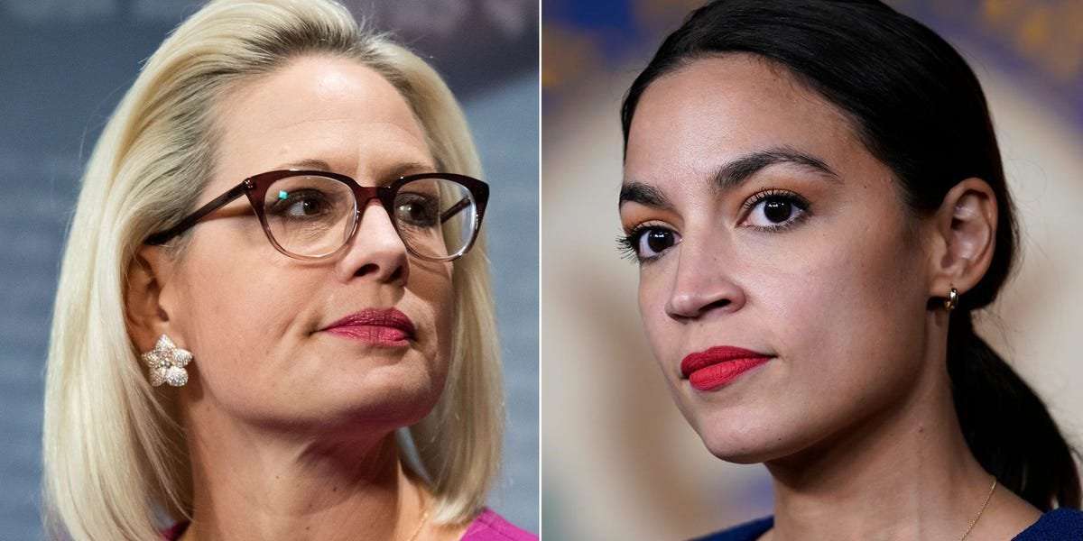 image for AOC calls Sen. Kyrsten Sinema 'an obstructionist' and says she should be primaried for not supporting filibuster reforms to pass abortion protections