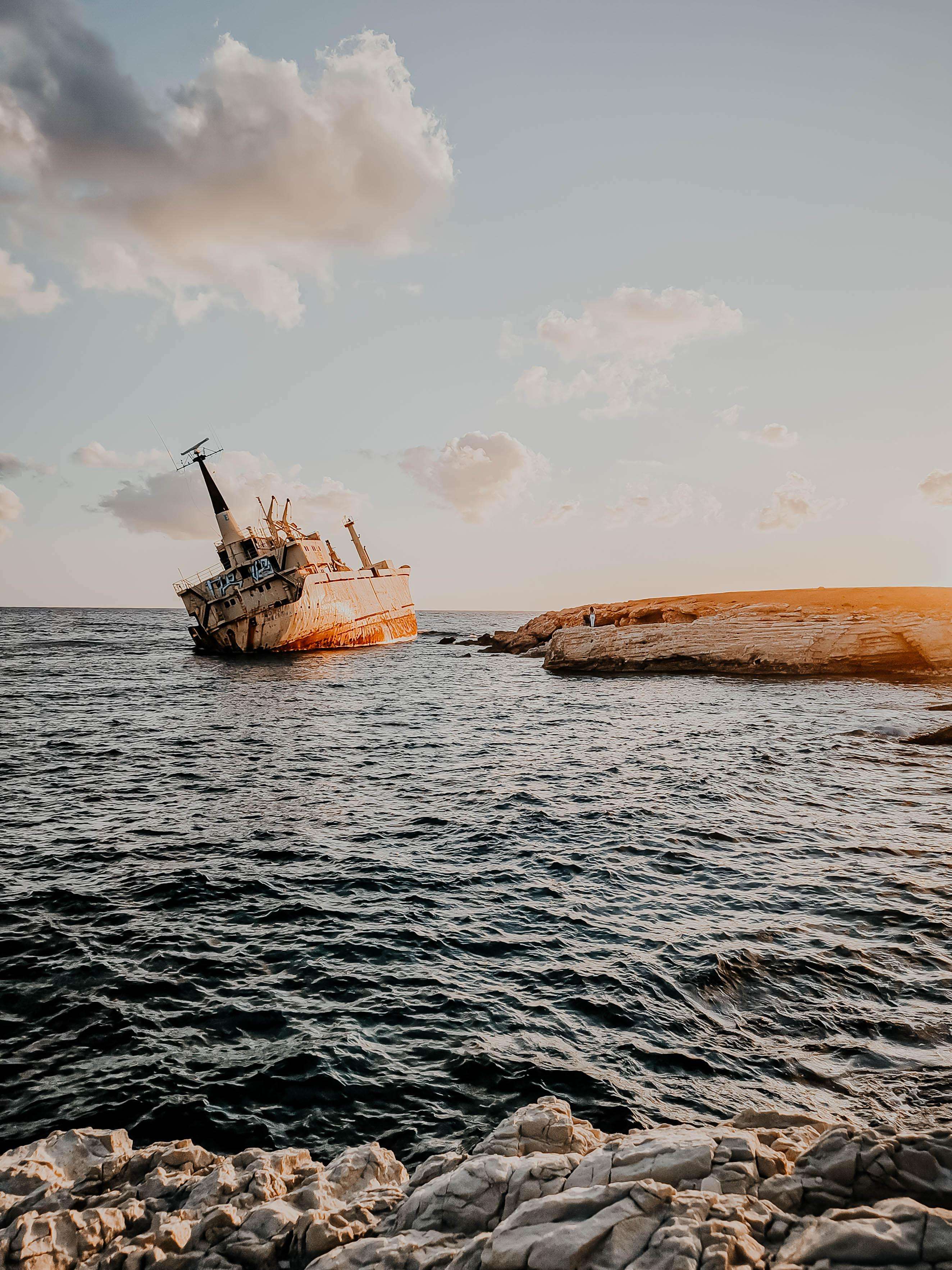 image showing ITAP of shipwreck at sunset