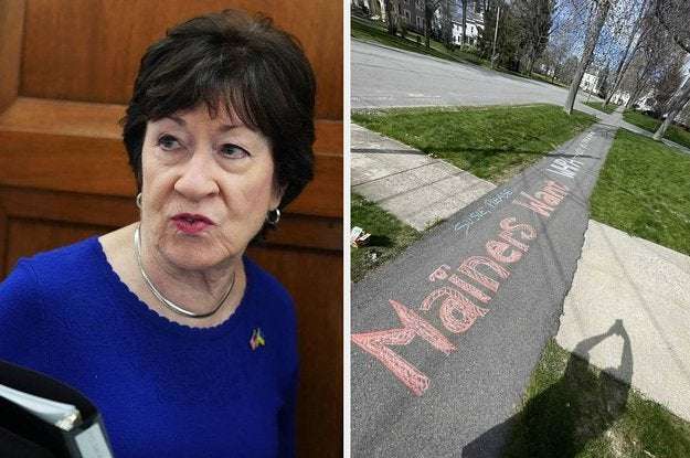image for Susan Collins Called 911 Over A Chalk Drawing Asking Her To "Please" Support Abortion Rights