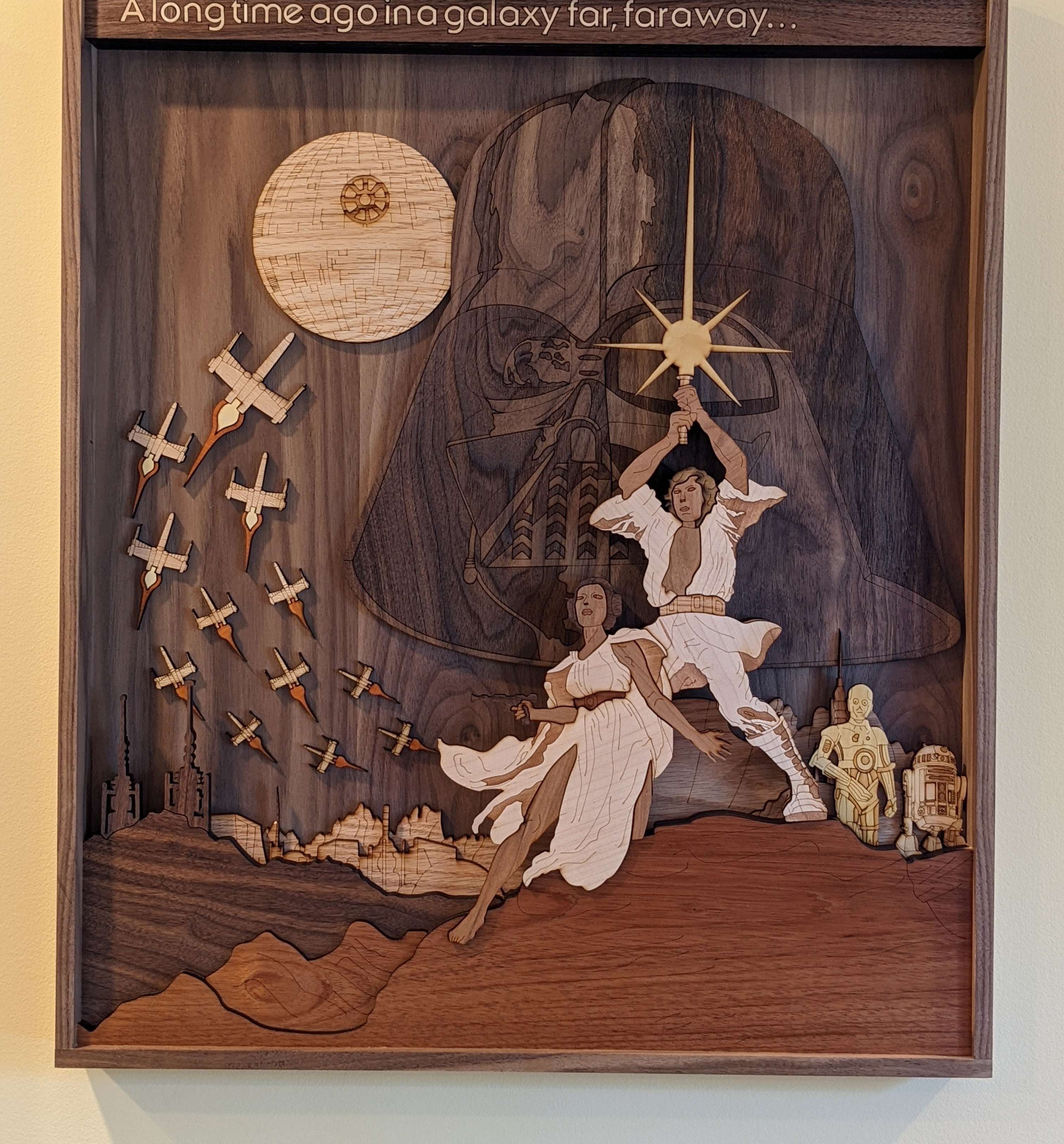 image showing My all naturally colored wooden Star Wars poster.