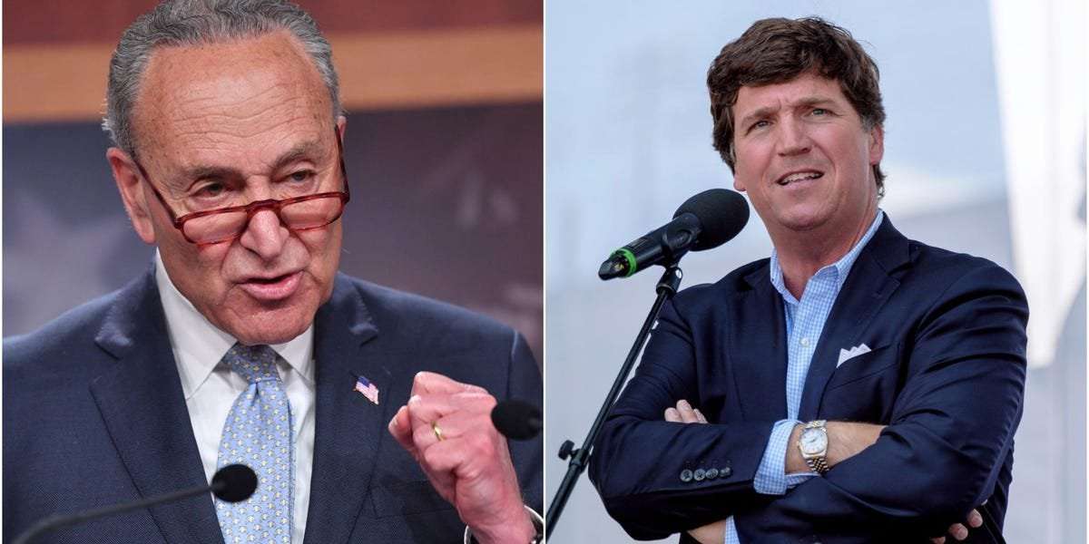 image for Chuck Schumer rips Tucker Carlson, Fox News, and 'MAGA Republicans' for pushing the 'replacement theory' in the wake of the Buffalo shooting