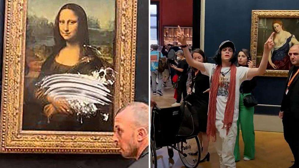 image for Watch: Man disguised as 'old woman' attacks Mona Lisa with cake