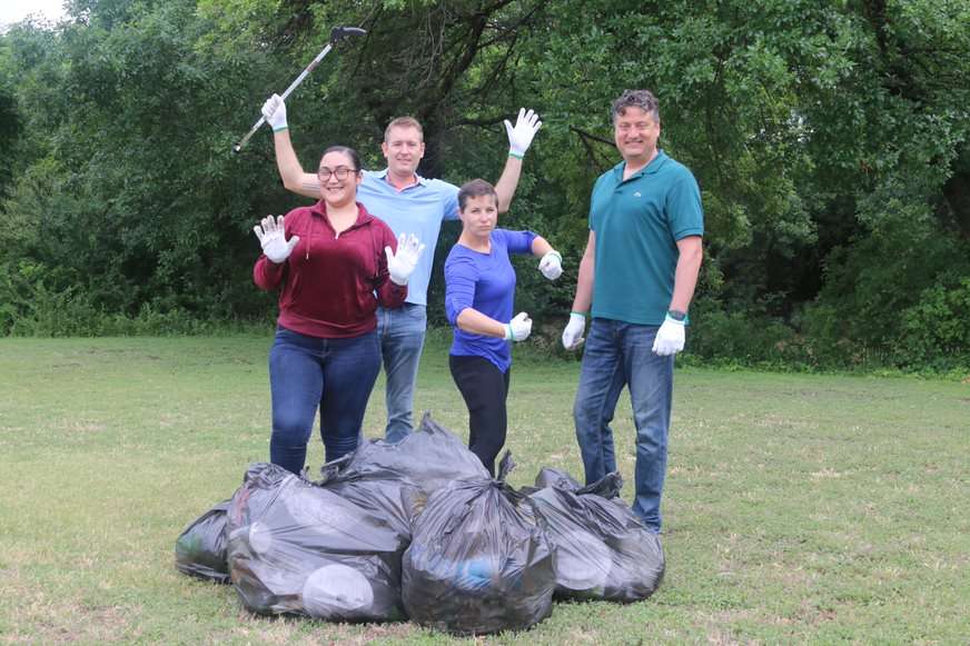 image showing [OC] We cleaned nearly 150lbs of trash out of the waterway behind our corporate office. #Trashtag