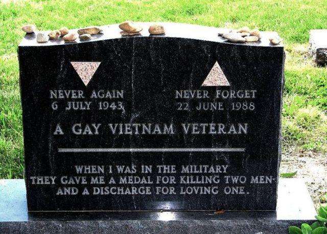 image showing Headstone of VietNam vet Sgt Leonard Matlovich. He left his name off so it would honor all gay vets.
