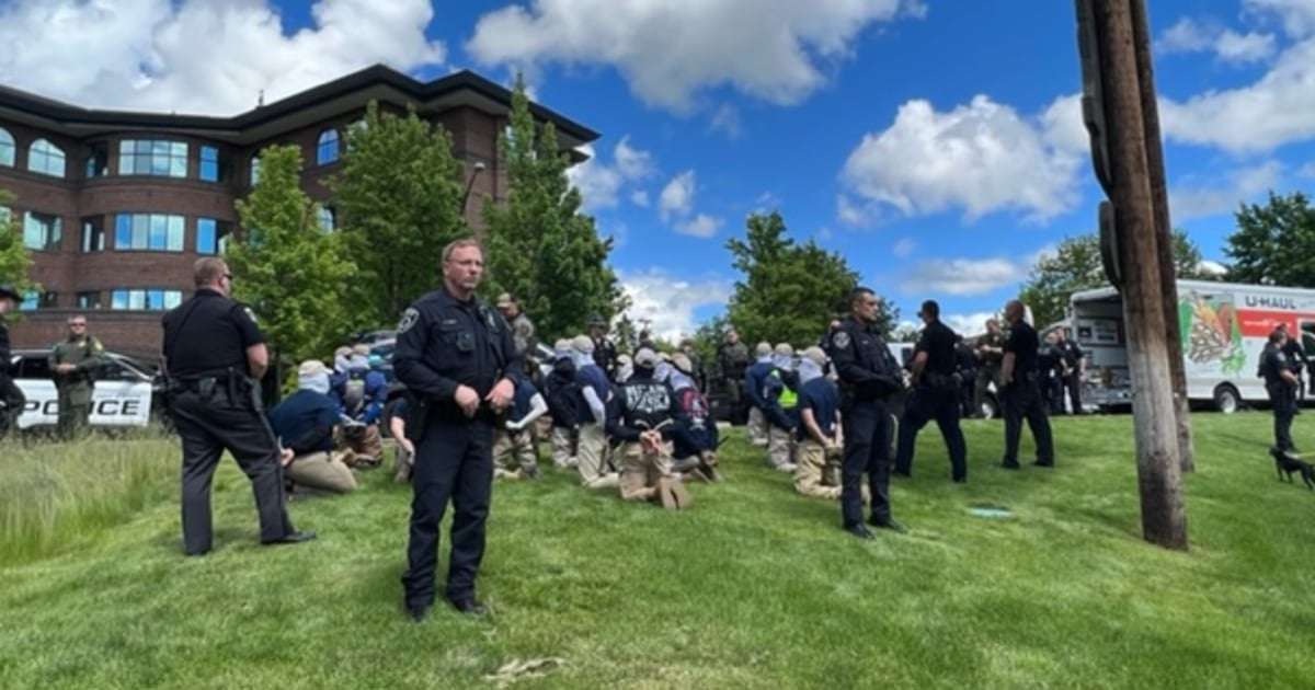 image for Idaho officers getting death threats after arresting 31 Patriot Front white nationalists near Pride event