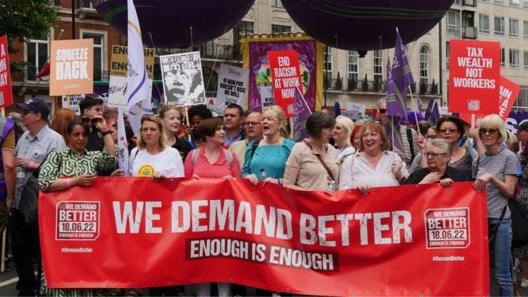 image for London protest: Thousands march against low wages and cost of living crisis