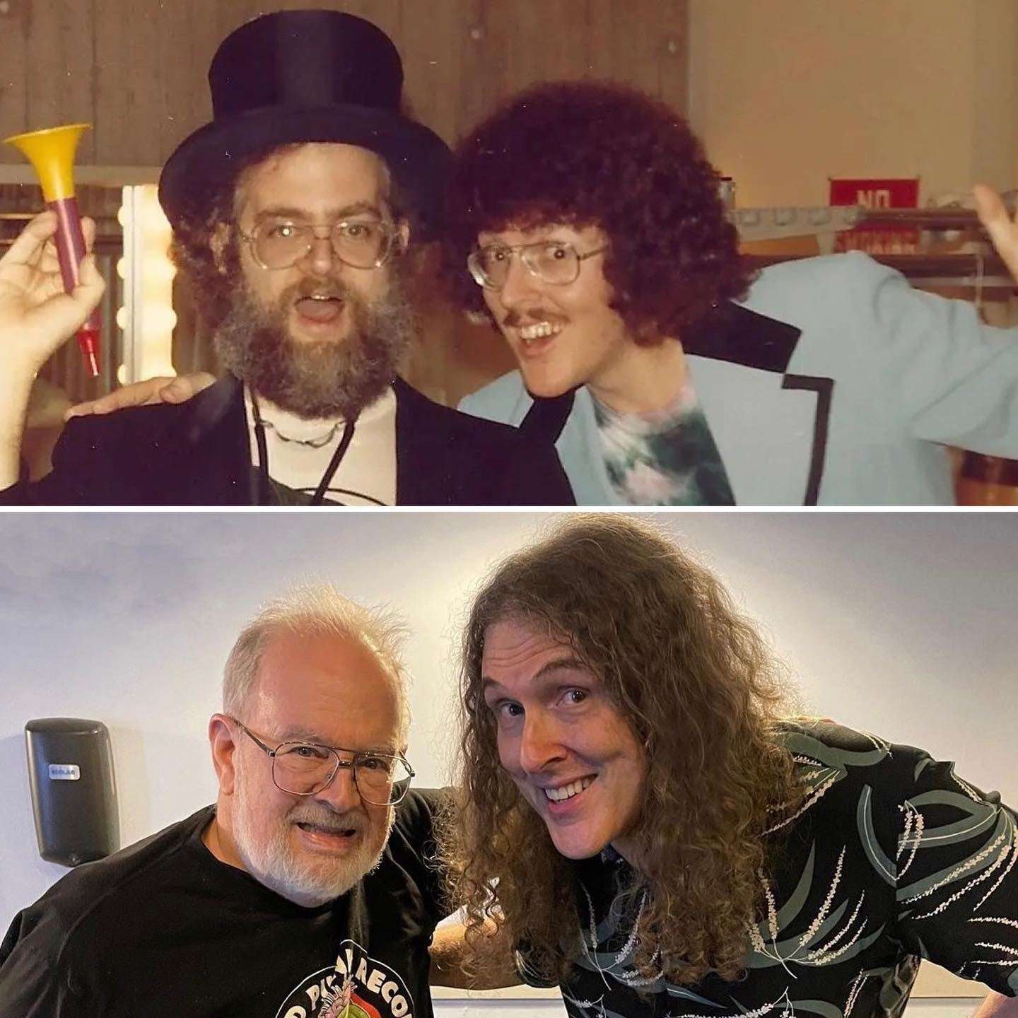 image showing Weird Al and his mentor, Dr. Demento - 1976 and this year.