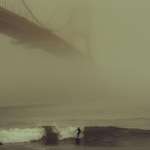 image for ITAP of a surfer in the fog under the Golden Gate Bridge