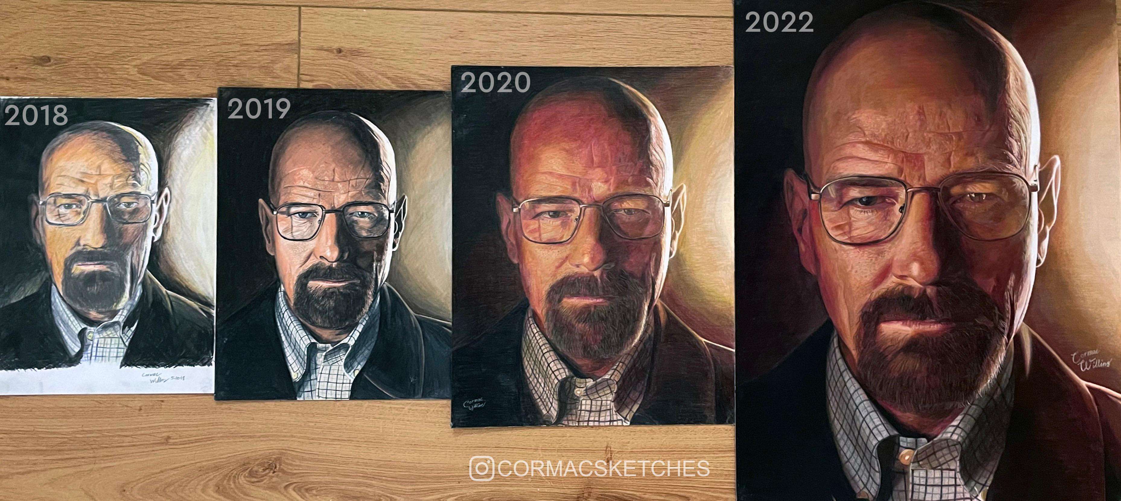 image showing (OC) 4 years of drawing Walter White to show my progress, timelapses in the comments