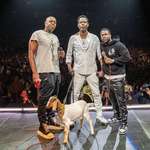image for Dave Chappelle on stage with Kevin Hart and Chris Rock after Chappelle surprise opened a show in NYC