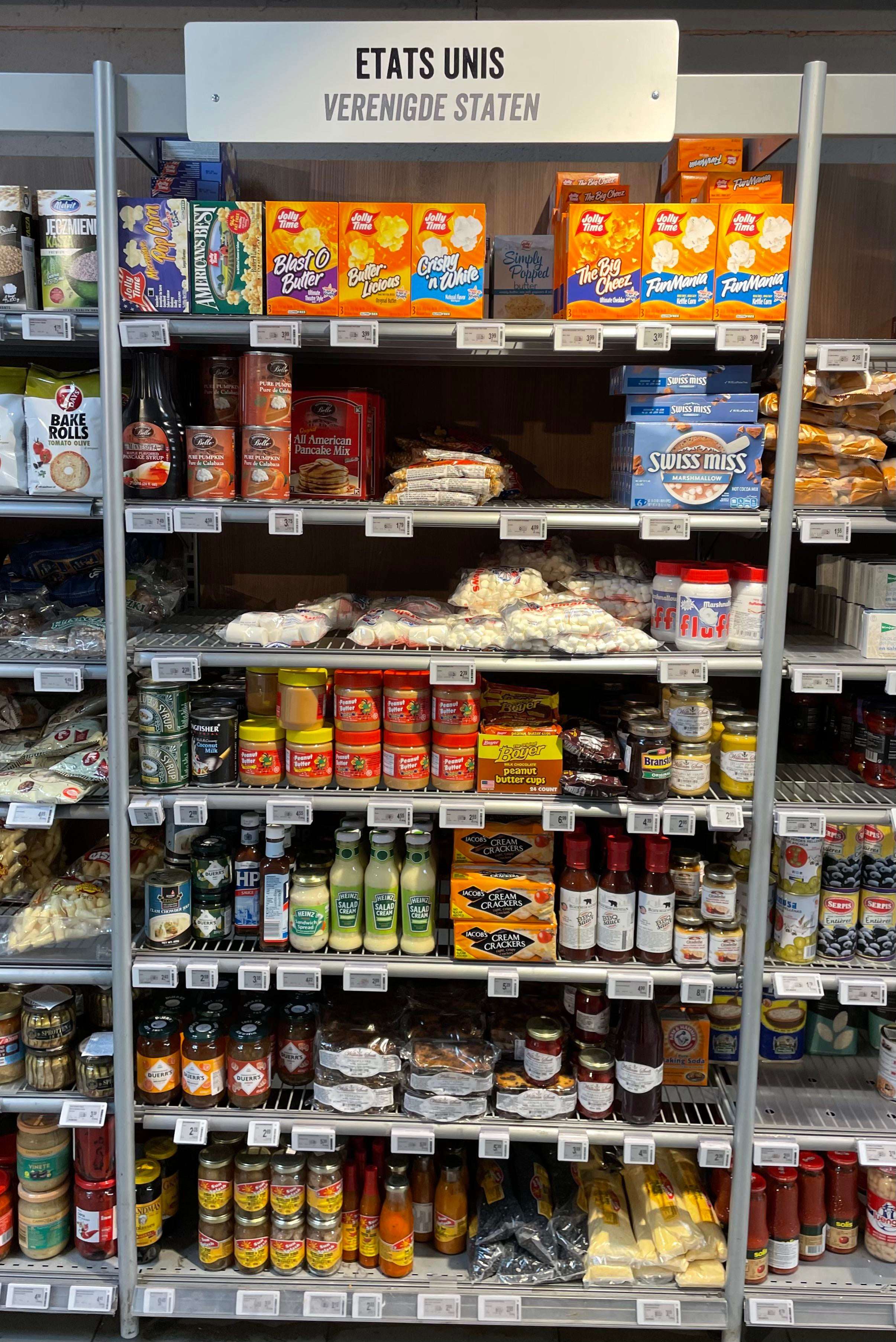 image showing [OC] This is the USA section at my local supermarket in Belgium