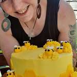 image for [OC] me and my bee-utifull cake! finally have the guts to post the cake lady (me) behind the cake!