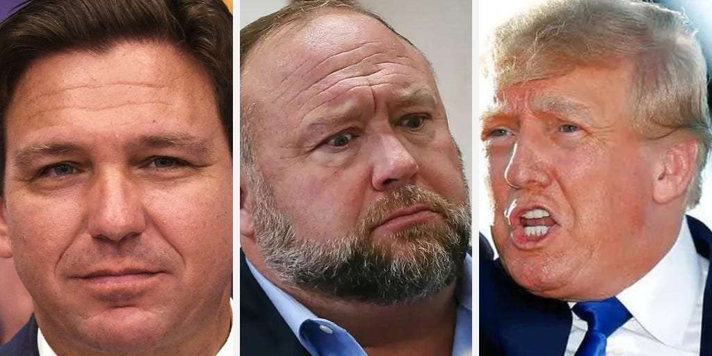 image for Alex Jones turns on Donald Trump and backs Ron DeSantis, a sign that Trump may be losing his grip on the far-right