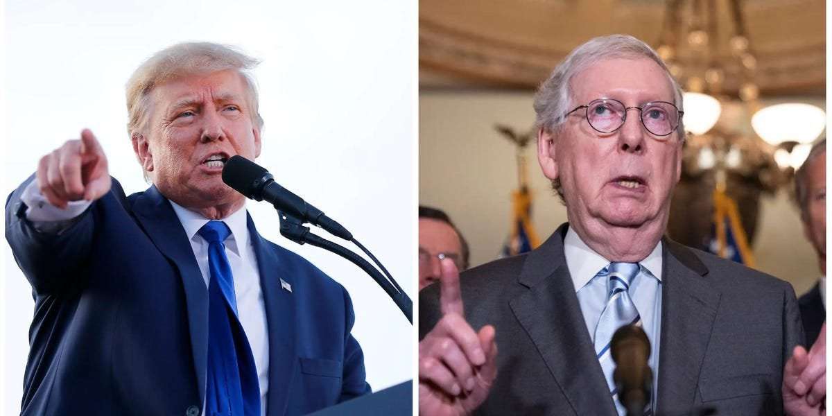 image for Donald Trump launched a furious attack on 'broken down hack' Mitch McConnell and his 'crazy wife' in bust-up over GOP Senate candidates