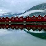 image for [OC] Took a pic of some red boat garages in Sunndalsora, Norway.