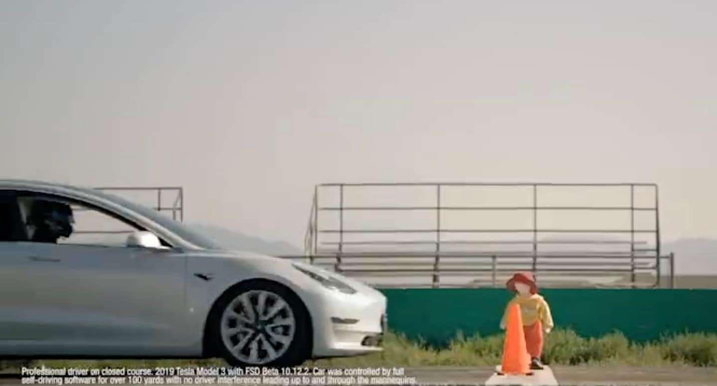 image for Tesla demands removal of video of cars hitting child-size mannequins