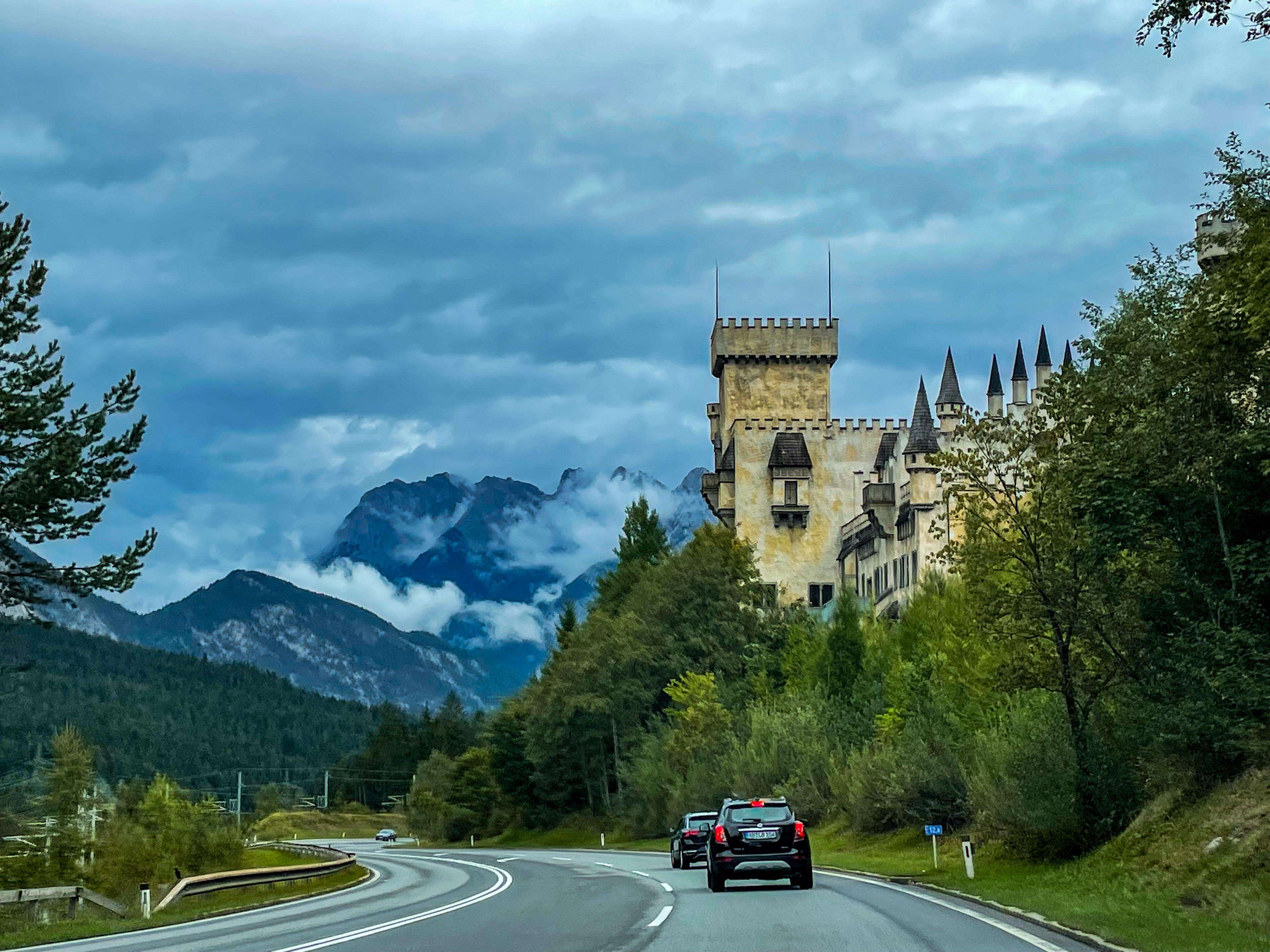 image showing ITAP of a castle whilst driving through the Austrian Alps
