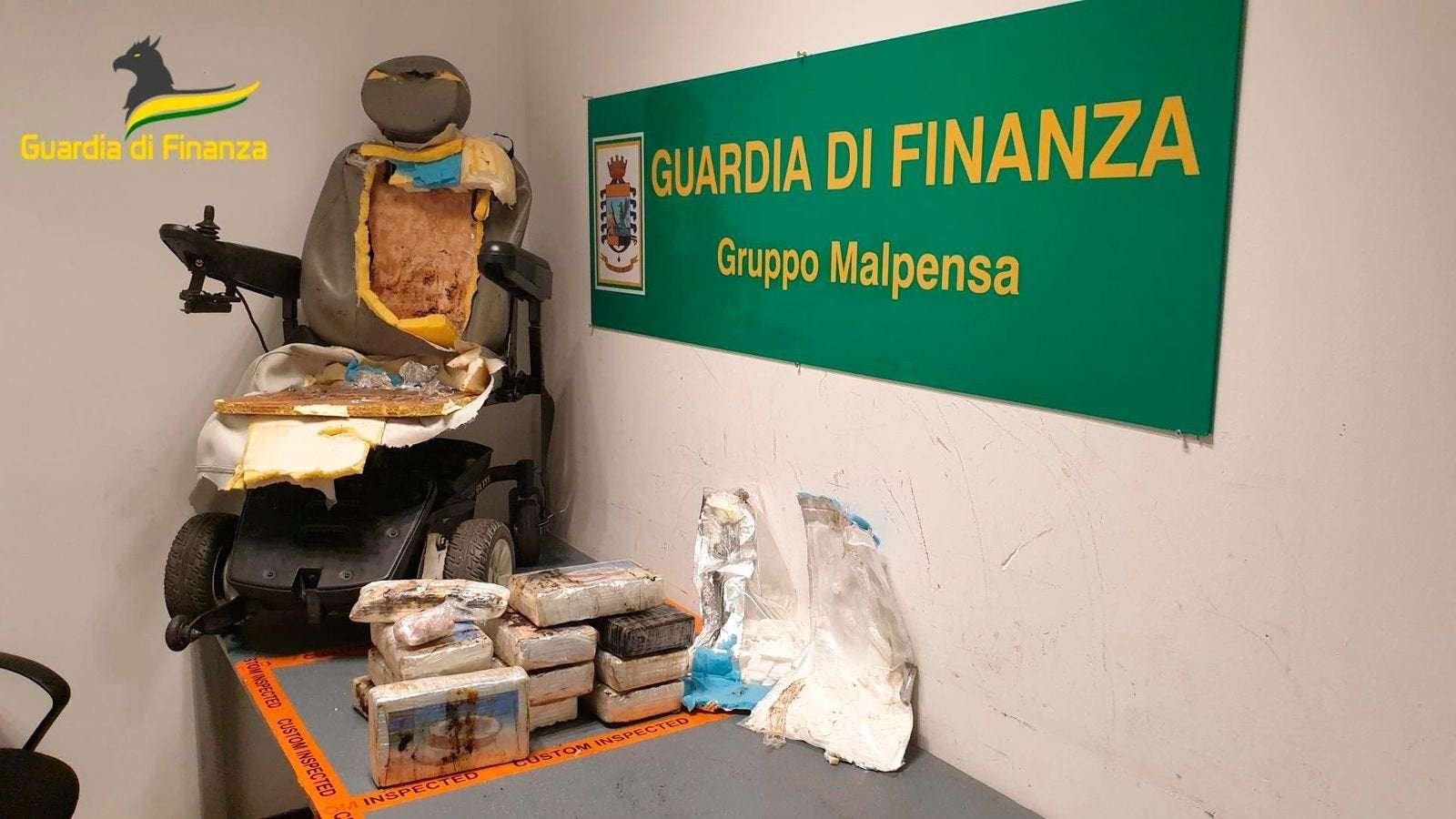 image for Police find cocaine worth £1.2m hidden in wheelchair at Milan airport