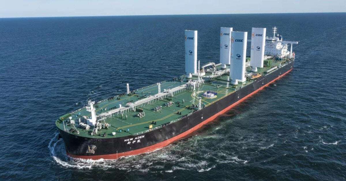 image for Giant supertanker uses 9.8% less fuel thanks to 130-foot sails