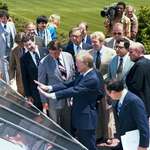 image for Jimmy Carter unveiling solar panels atop the White House. Ronald Reagan removed them 2 years later.