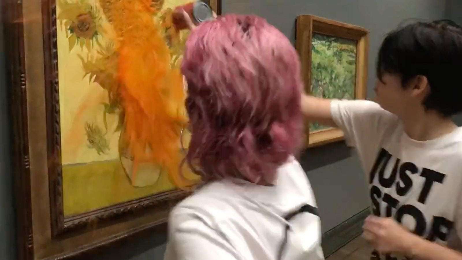 image for Just Stop Oil protesters throw tomato soup over Van Gogh's Sunflowers masterpiece