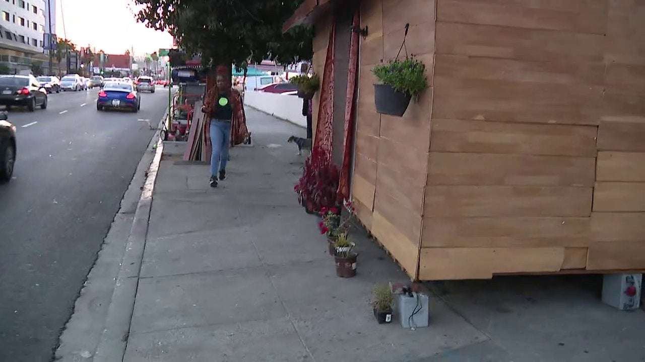 image for Homeless Los Angeles man builds wooden house on Hollywood Boulevard sidewalk: 'Gives me empowerment'
